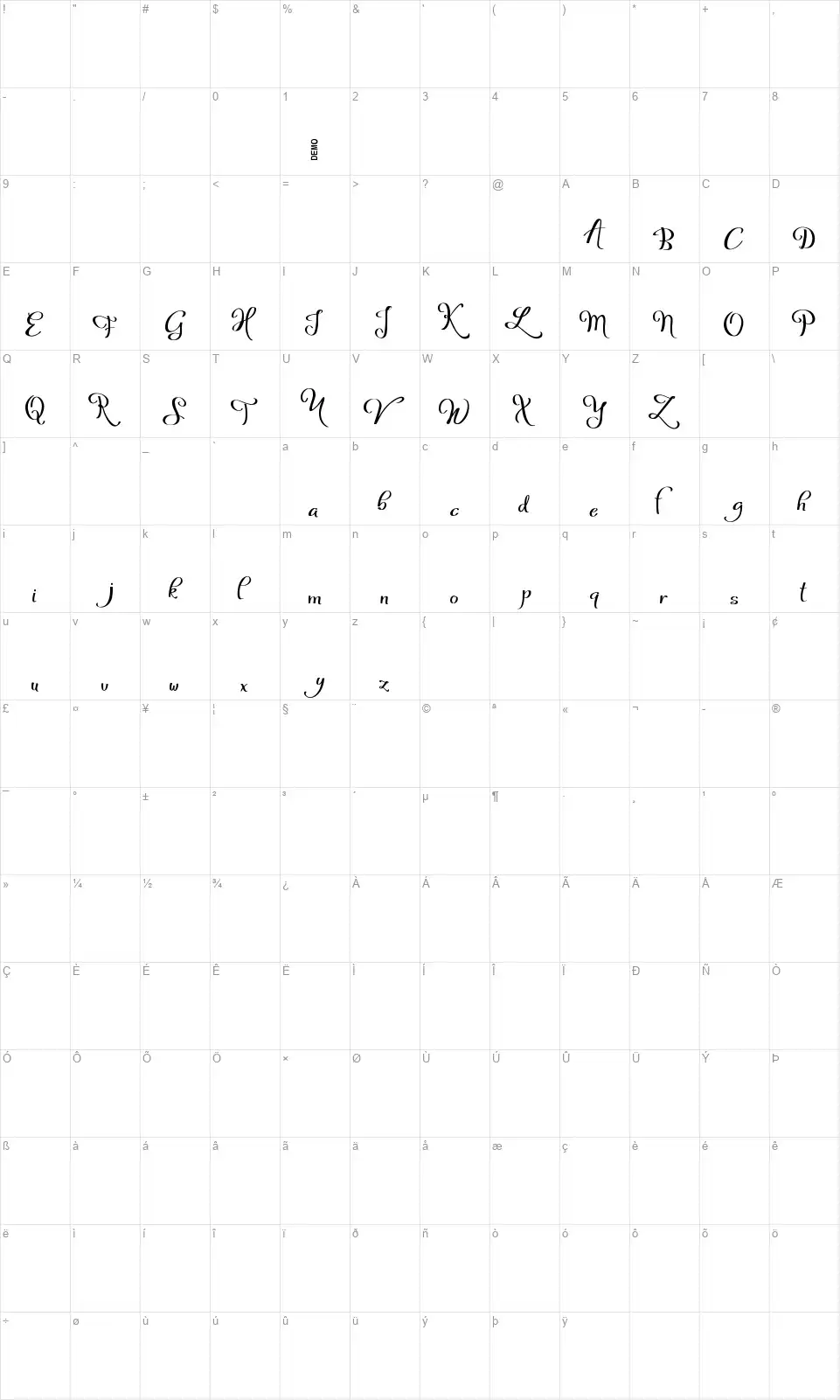 Welgafont character map