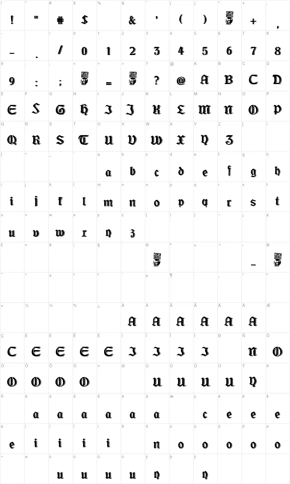 Westfaliafont character map