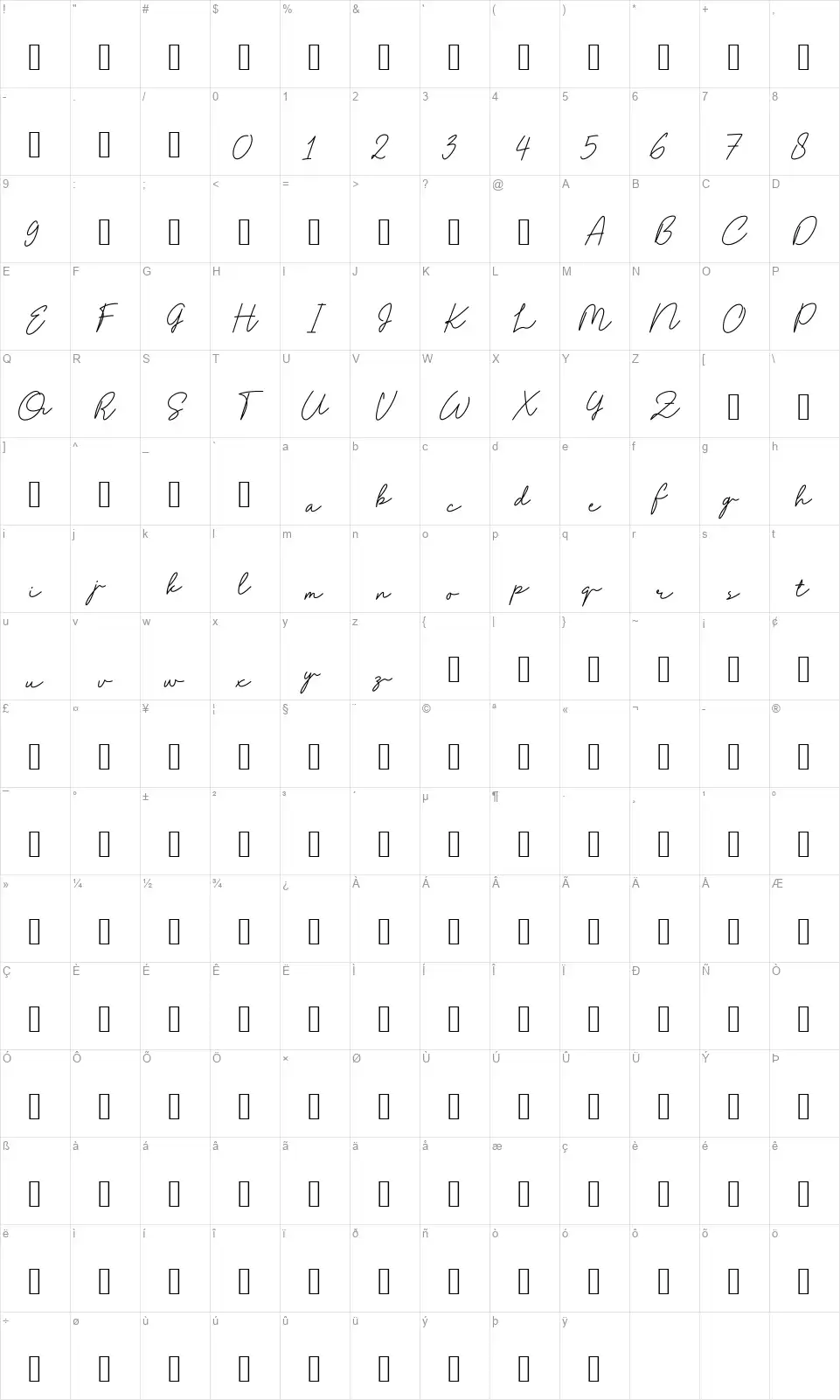 Westhampfont character map