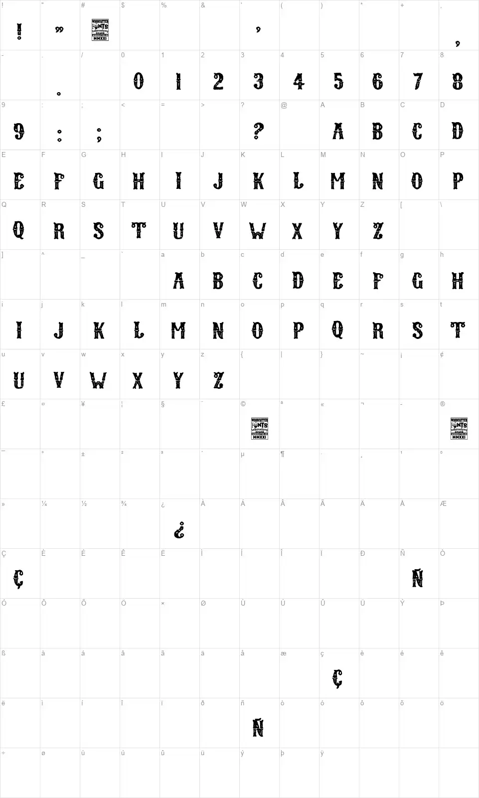 Wild Mexicofont character map