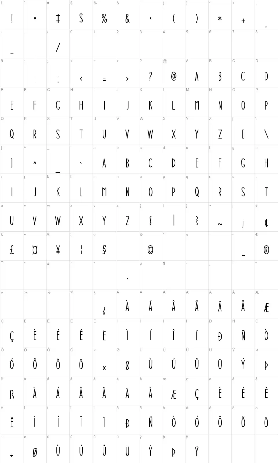Winter Insightfont character map