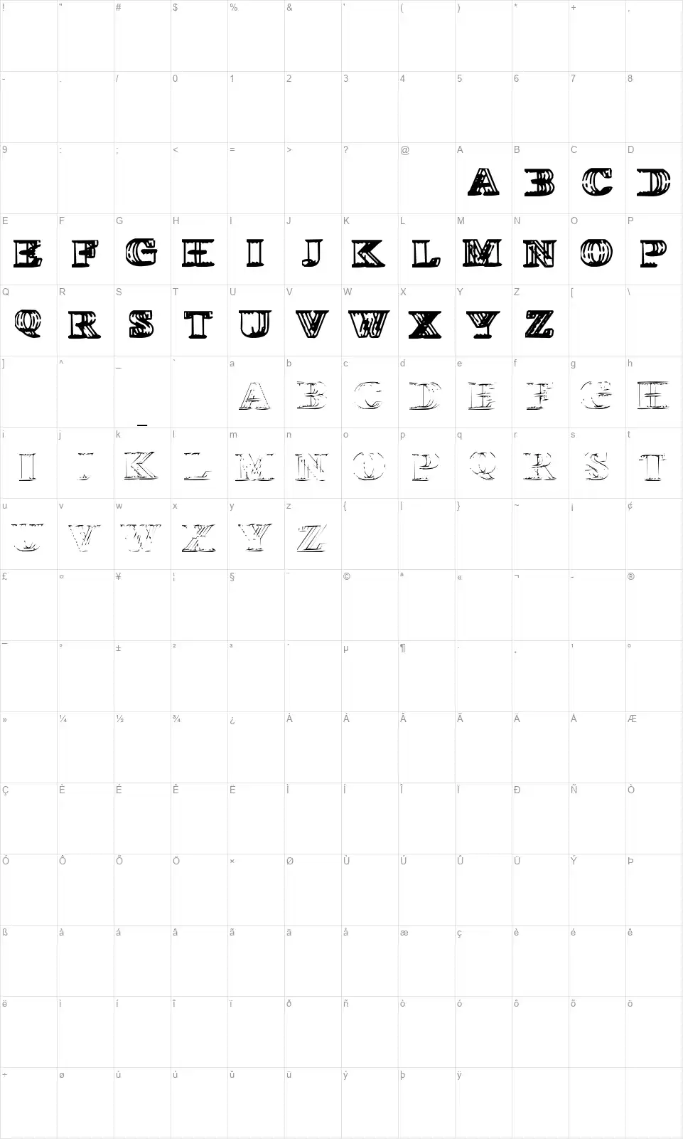 Wireframe Davenportfont character map