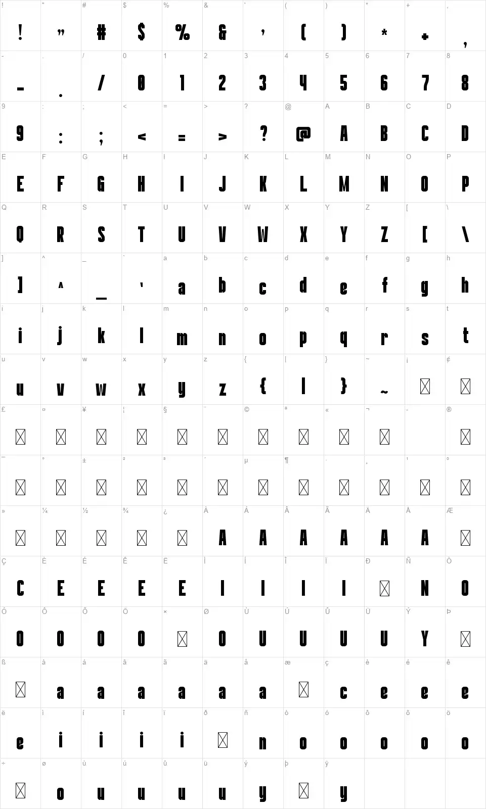 Wisezfont character map