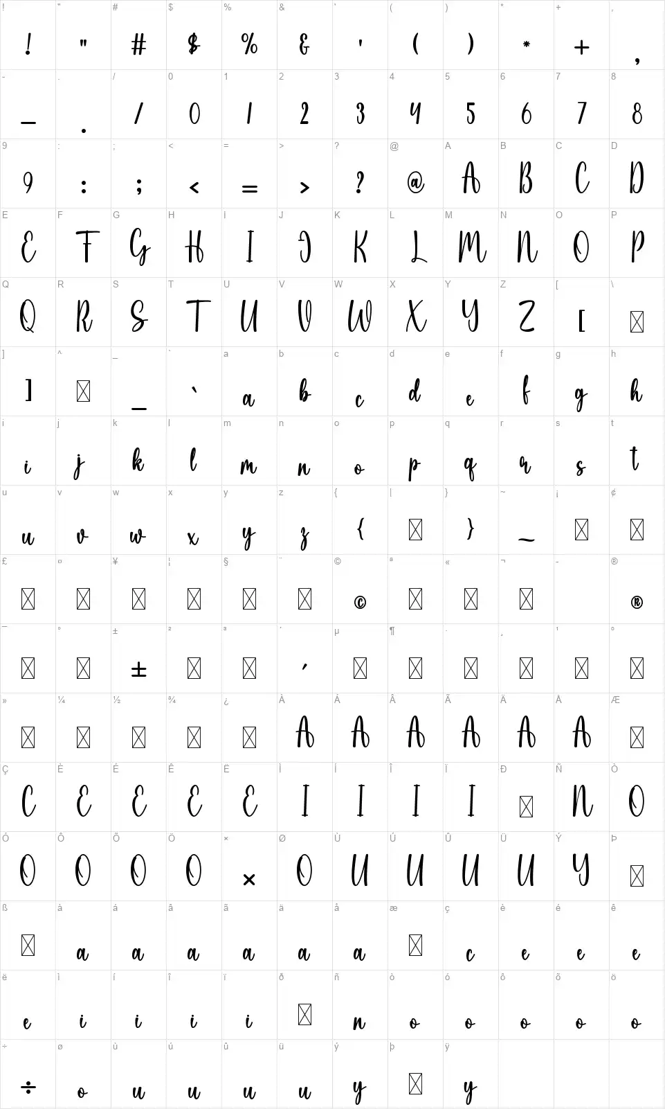 Woman Lovefont character map