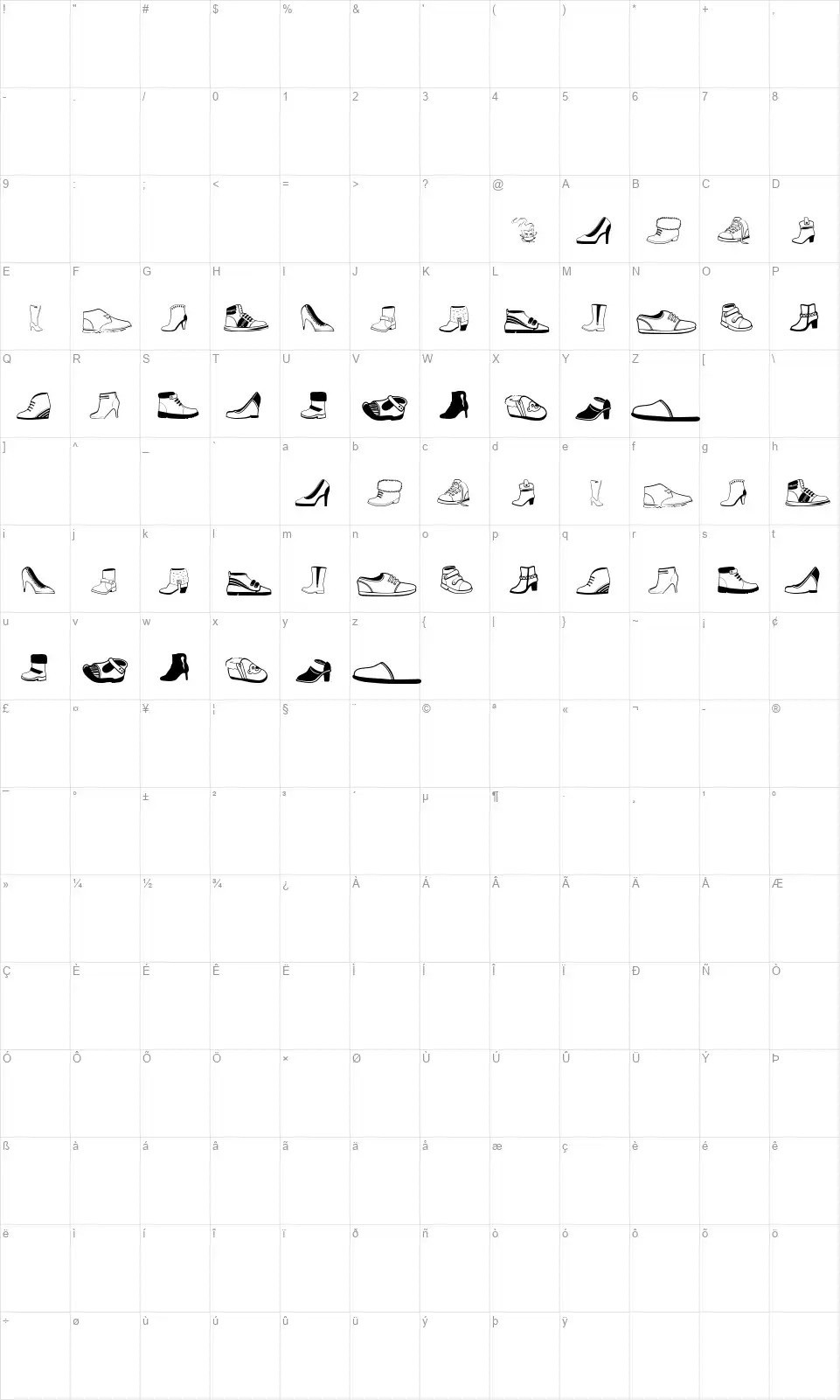 Women And Shoesfont character map