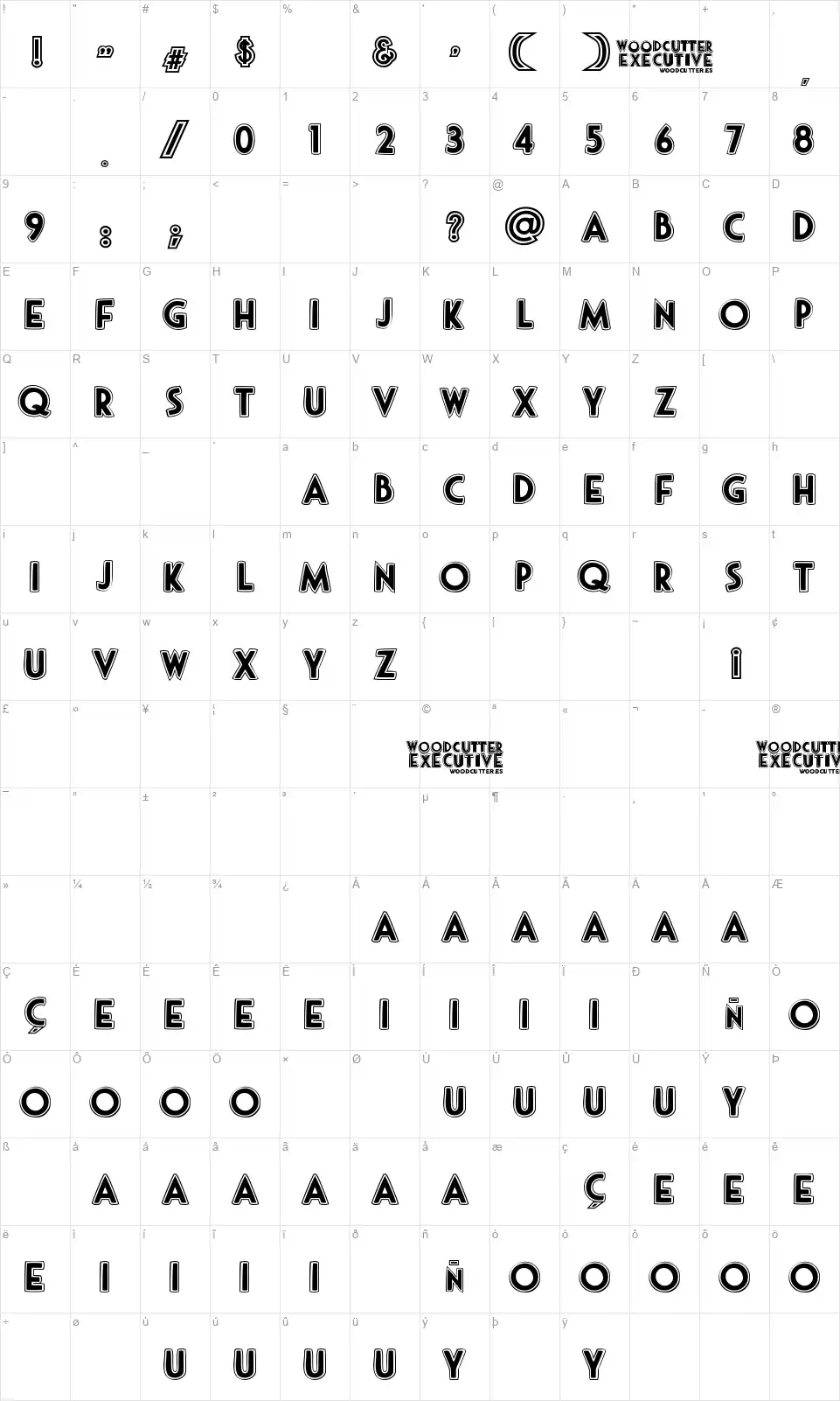 Woodcutter Executivefont character map