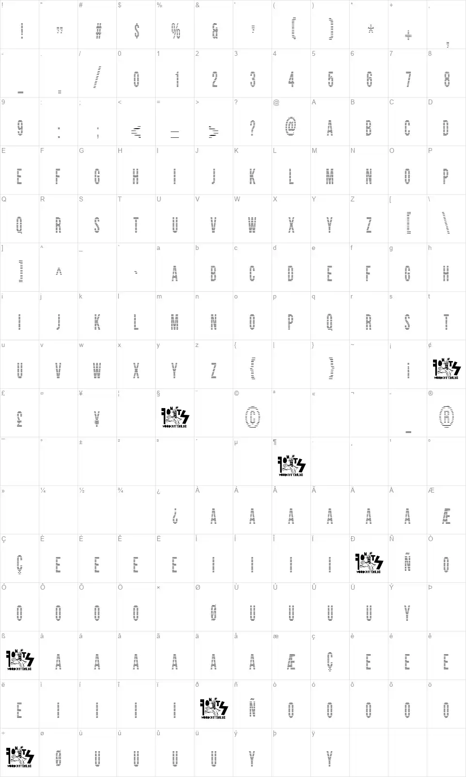 Woodcutter Linesfont character map