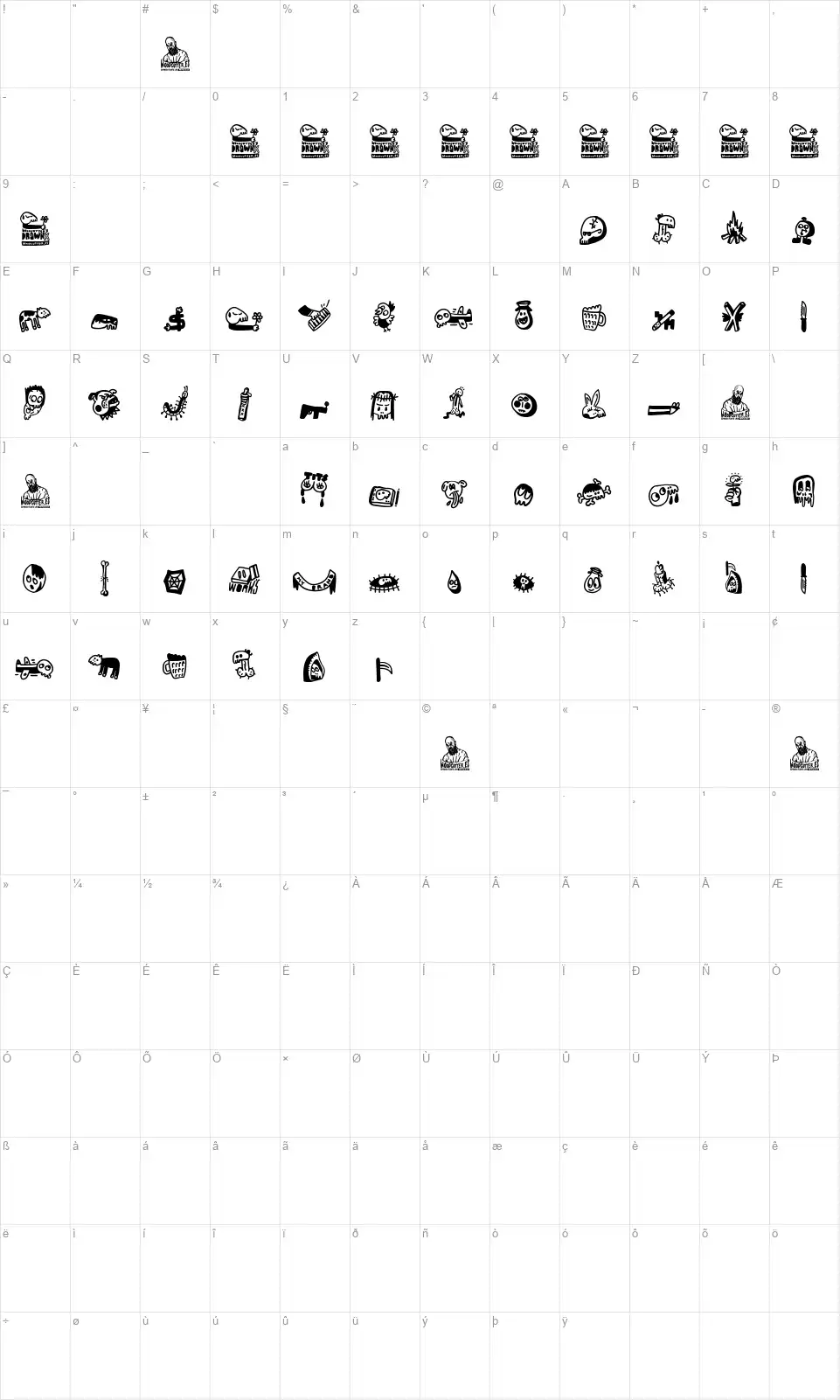 Woodcutter's DrawnXfont character map