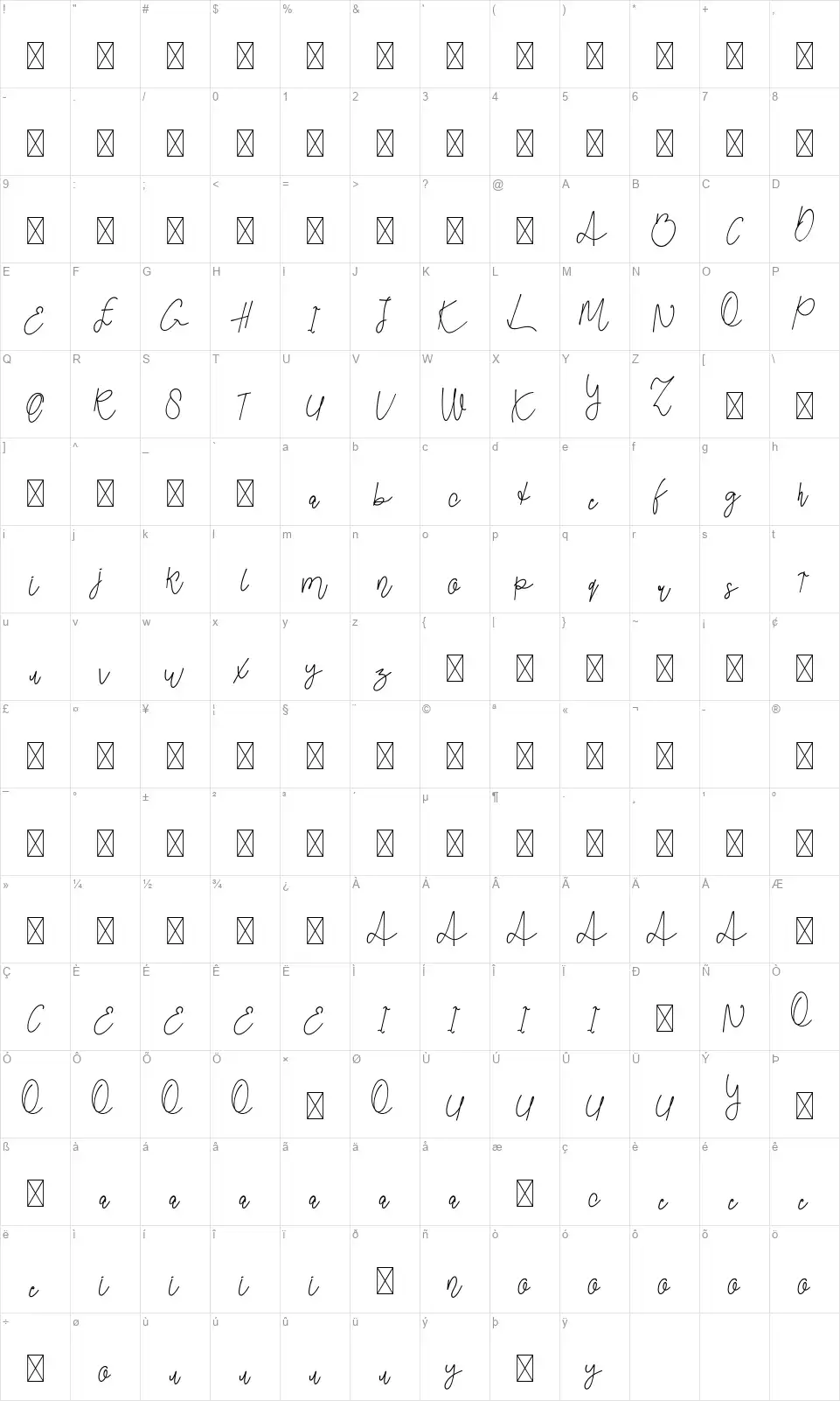 Young Boyfont character map