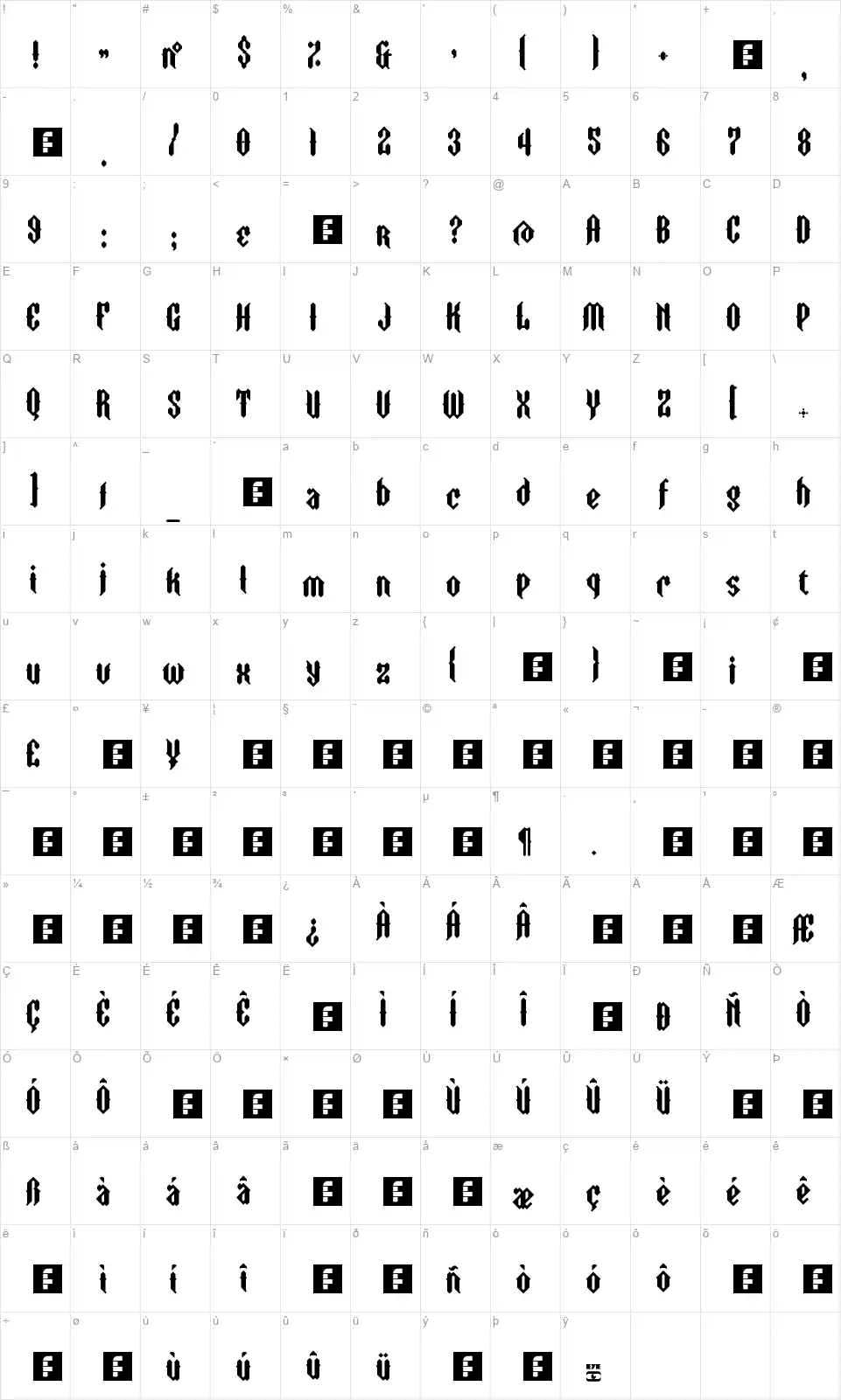 Ztorm eYe/FSfont character map